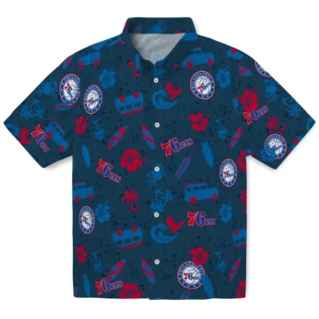 philadelphia 76ers beach vibe navy hawaiian shirts best selling