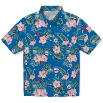 philadelphia 76ers flamingo palms blue hawaiian shirts best selling