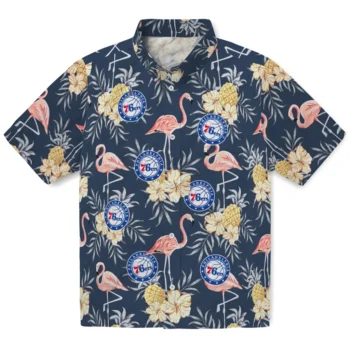 philadelphia 76ers flamingo hibiscus navy hawaiian shirts best selling