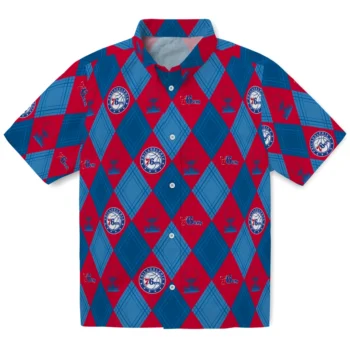 philadelphia 76ers balloon plaid blue hawaiian shirts best selling