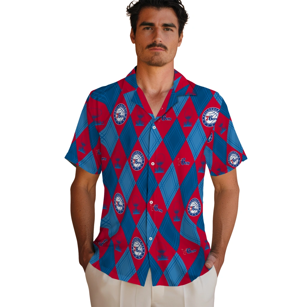 Philadelphia 76ers Hawaiian Shirt - Golfing Plaid philadelphia 76ers balloon plaid blue hawaiian shirts fashion forward