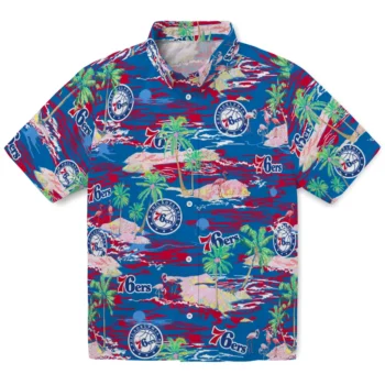 philadelphia 76ers flamingo retreat blue hawaiian shirts best selling