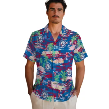 philadelphia 76ers flamingo retreat blue hawaiian shirts fashion forward