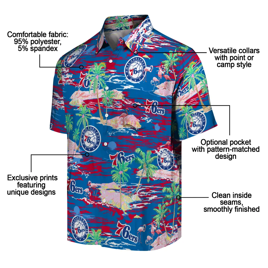 Philadelphia 76ers Hawaiian Shirt - Hawaii Island philadelphia 76ers flamingo retreat blue hawaiian shirts new arrival