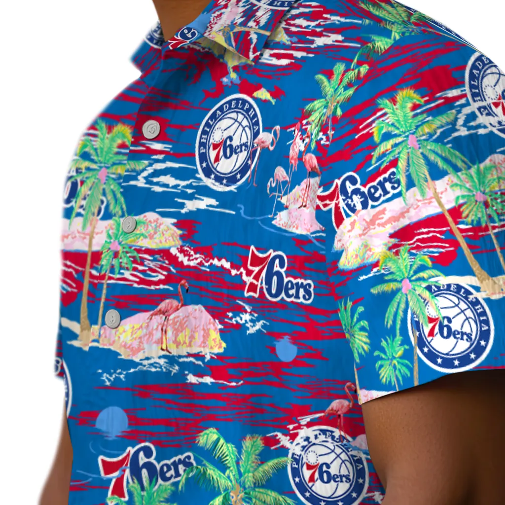 Philadelphia 76ers Hawaiian Shirt - Hawaii Island philadelphia 76ers flamingo retreat blue hawaiian shirts trendy