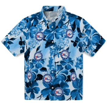 philadelphia 76ers hibiscus arrangement blue hawaiian shirts best selling