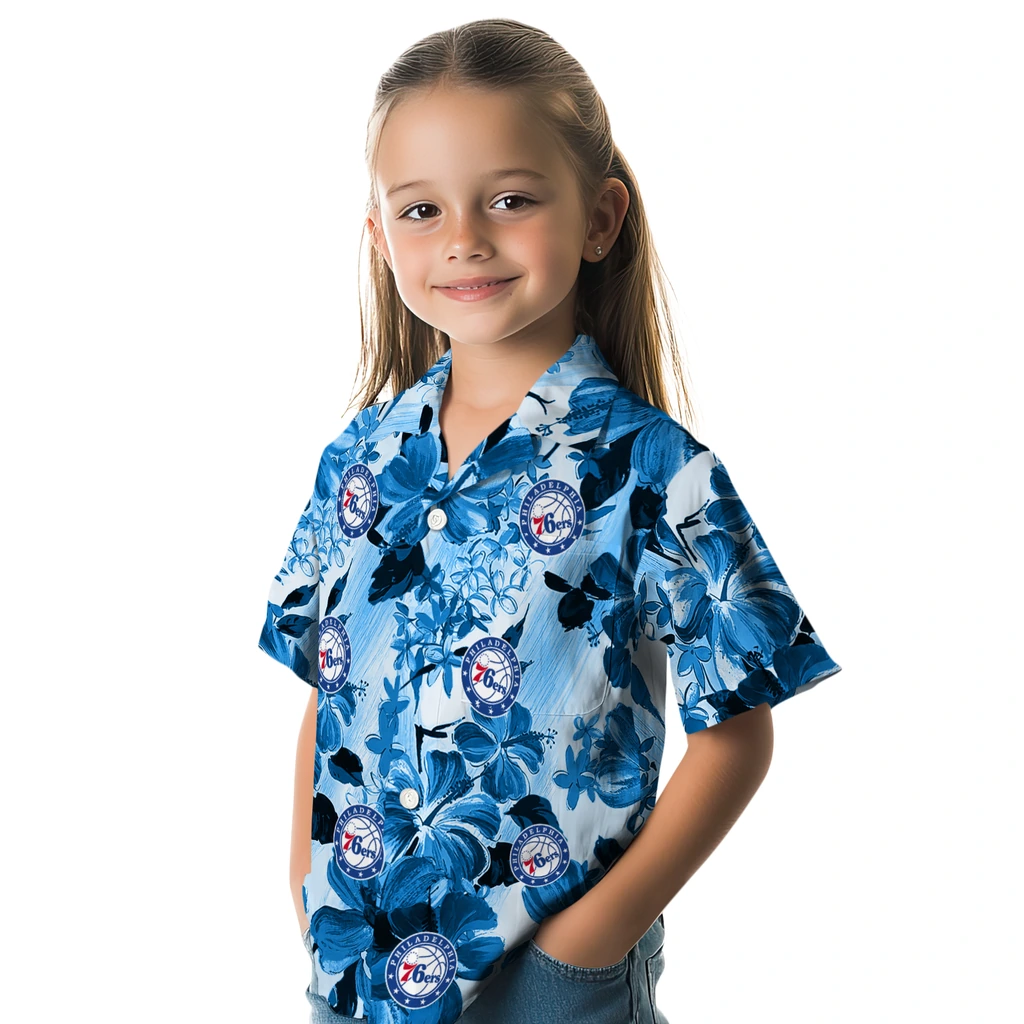 Philadelphia 76ers Hawaiian Shirt - Hibiscus Arrangement philadelphia 76ers hibiscus arrangement blue hawaiian shirts premium grade