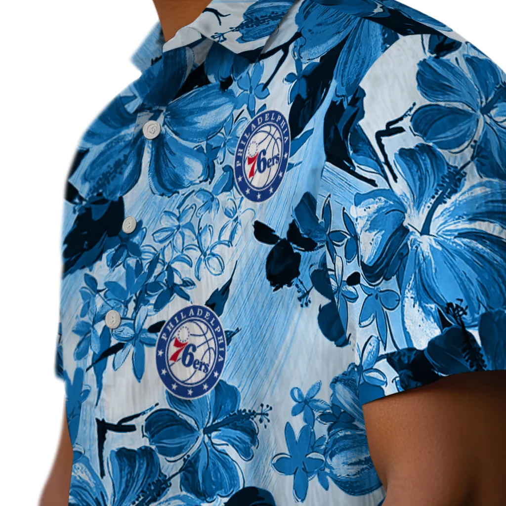 Philadelphia 76ers Hawaiian Shirt - Hibiscus Arrangement philadelphia 76ers hibiscus arrangement blue hawaiian shirts trendy