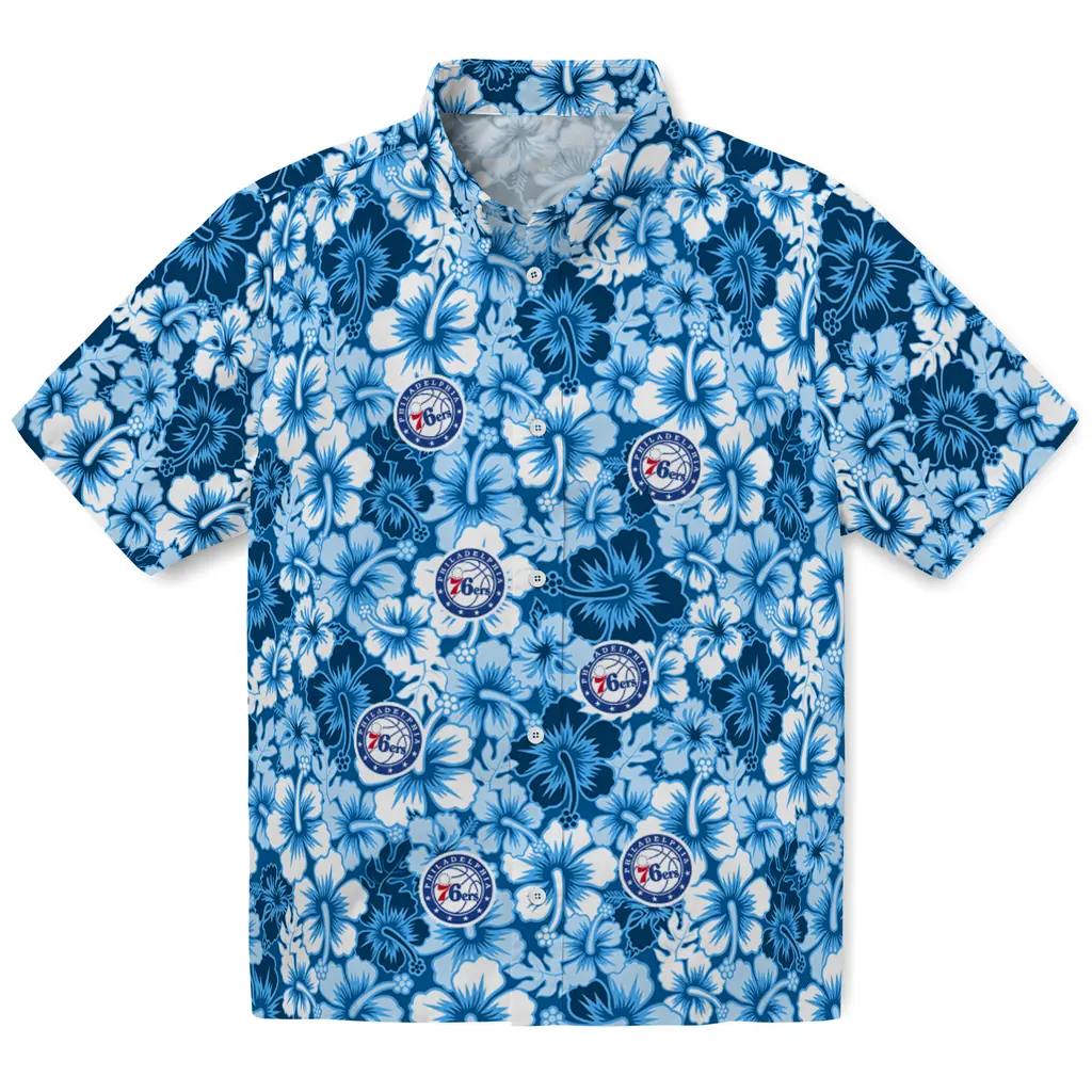Philadelphia 76ers Hawaiian Shirt - Hibiscus Blooms philadelphia 76ers hibiscus blooms blue hawaiian shirts best selling