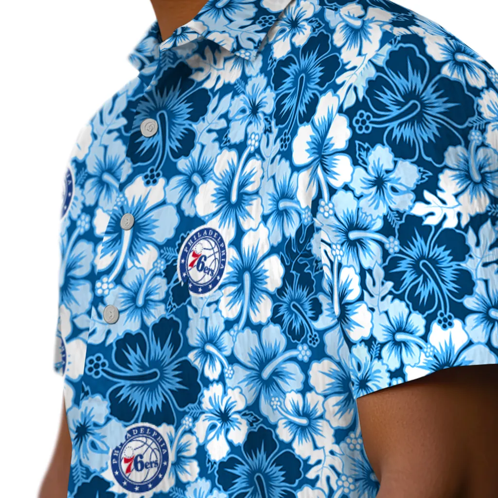 Philadelphia 76ers Hawaiian Shirt - Hibiscus Blooms philadelphia 76ers hibiscus blooms blue hawaiian shirts trendy