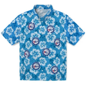 philadelphia 76ers hibiscus cluster blue hawaiian shirts best selling
