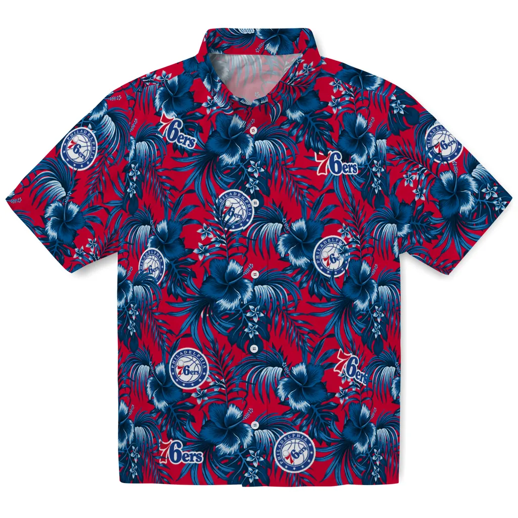 Philadelphia 76ers Hawaiian Shirt - Hibiscus Exotic philadelphia 76ers hibiscus exotic blue hawaiian shirts best selling