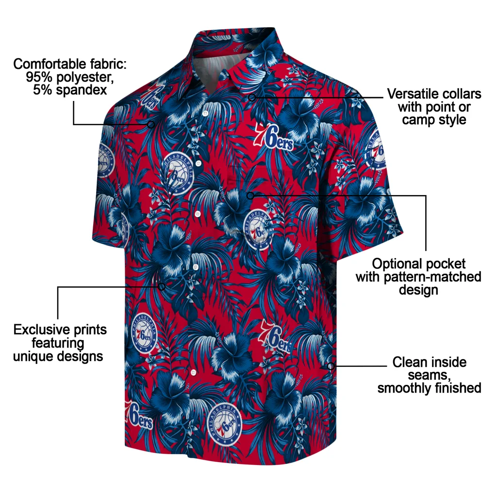 Philadelphia 76ers Hawaiian Shirt - Hibiscus Exotic philadelphia 76ers hibiscus exotic blue hawaiian shirts new arrival