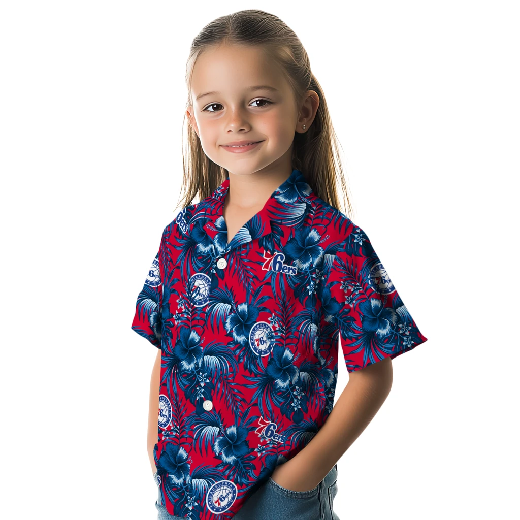 Philadelphia 76ers Hawaiian Shirt - Hibiscus Exotic philadelphia 76ers hibiscus exotic blue hawaiian shirts premium grade