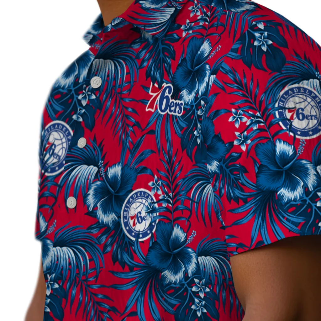 Philadelphia 76ers Hawaiian Shirt - Hibiscus Exotic philadelphia 76ers hibiscus exotic blue hawaiian shirts trendy