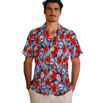 philadelphia 76ers hibiscus fiesta red royal blue hawaiian shirts fashion forward