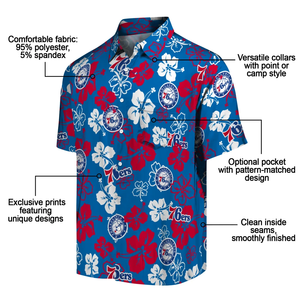 Philadelphia 76ers Hawaiian Shirt - Hibiscus Flower Design philadelphia 76ers hibiscus bloom blue hawaiian shirts new arrival