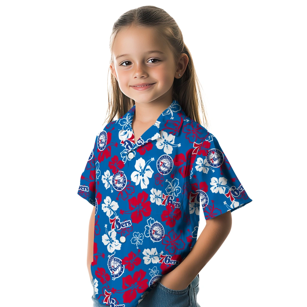 Philadelphia 76ers Hawaiian Shirt - Hibiscus Flower Design philadelphia 76ers hibiscus bloom blue hawaiian shirts premium grade