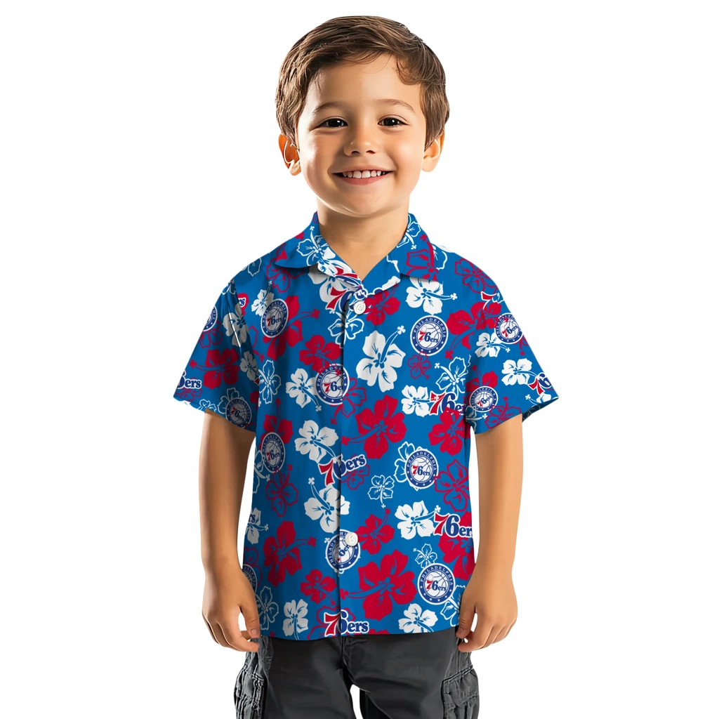 Philadelphia 76ers Hawaiian Shirt - Hibiscus Flower Design philadelphia 76ers hibiscus bloom blue hawaiian shirts top rated
