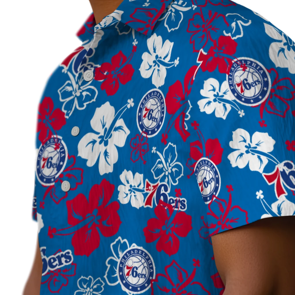 Philadelphia 76ers Hawaiian Shirt - Hibiscus Flower Design philadelphia 76ers hibiscus bloom blue hawaiian shirts trendy