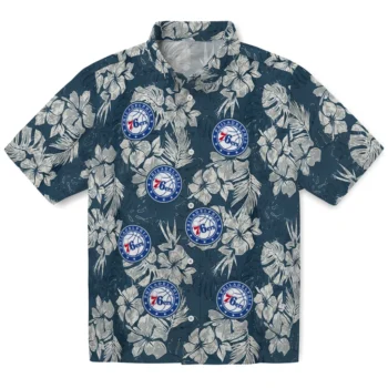philadelphia 76ers hibiscus flowers navy blue hawaiian shirts best selling