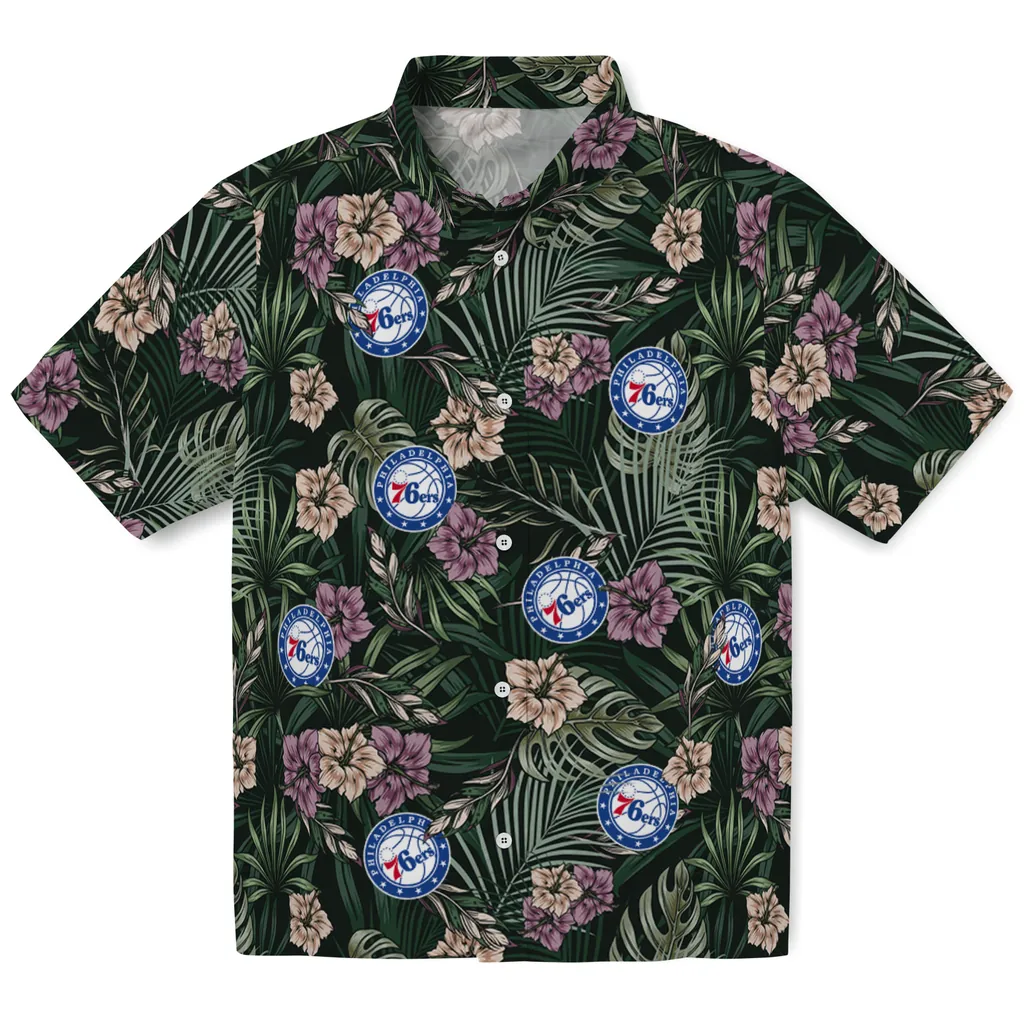 Philadelphia 76ers Hawaiian Shirt - Hibiscus Leaves Pattern philadelphia 76ers hibiscus leaves pattern green hawaiian shirts best selling