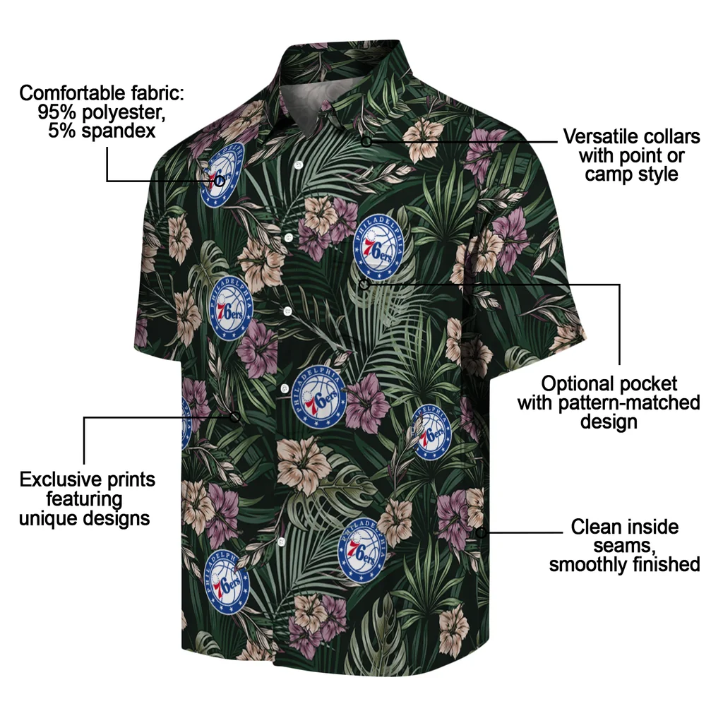 Philadelphia 76ers Hawaiian Shirt - Hibiscus Leaves Pattern philadelphia 76ers hibiscus leaves pattern green hawaiian shirts new arrival