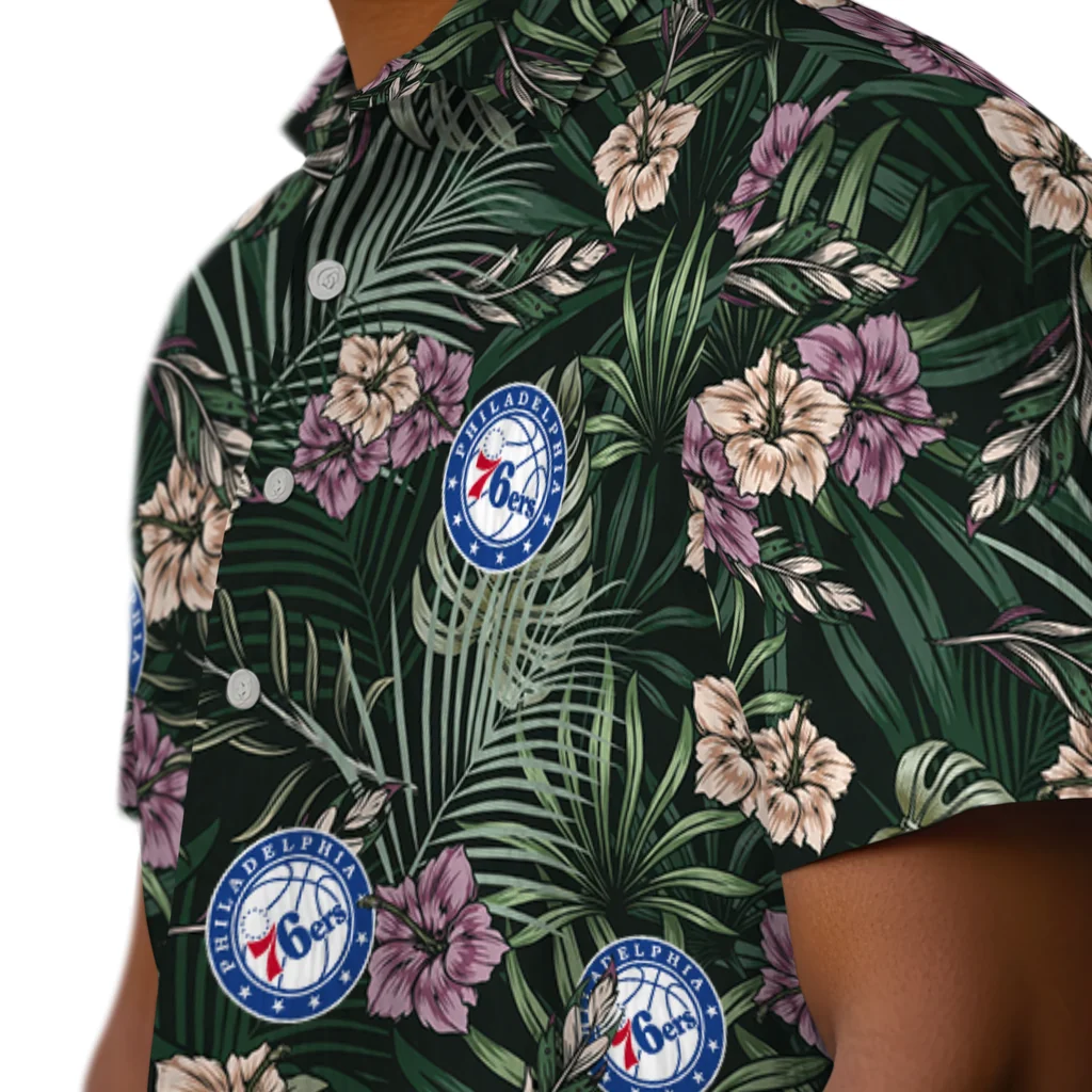 Philadelphia 76ers Hawaiian Shirt - Hibiscus Leaves Pattern philadelphia 76ers hibiscus leaves pattern green hawaiian shirts trendy