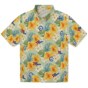 philadelphia 76ers hibiscus mood pale lime yellow hawaiian shirts best selling