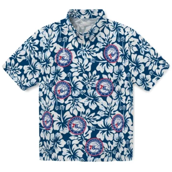philadelphia 76ers hibiscus motif blue white hawaiian shirts best selling