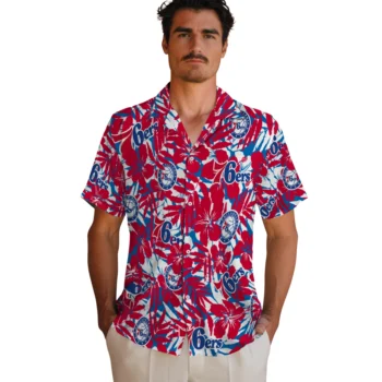 philadelphia 76ers hibiscus overlay hawaiian shirts fashion forward