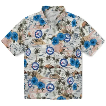 philadelphia 76ers hibiscus seaside white hawaiian shirts best selling