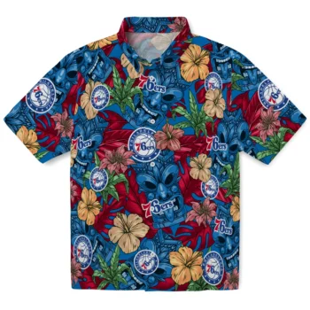 philadelphia 76ers tiki jungle blue hawaiian shirts best selling