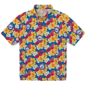 philadelphia 76ers hibiscus tropics blue yellow hawaiian shirts best selling