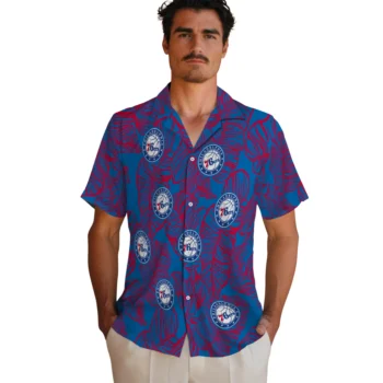 philadelphia 76ers leaf outline blue hawaiian shirts fashion forward