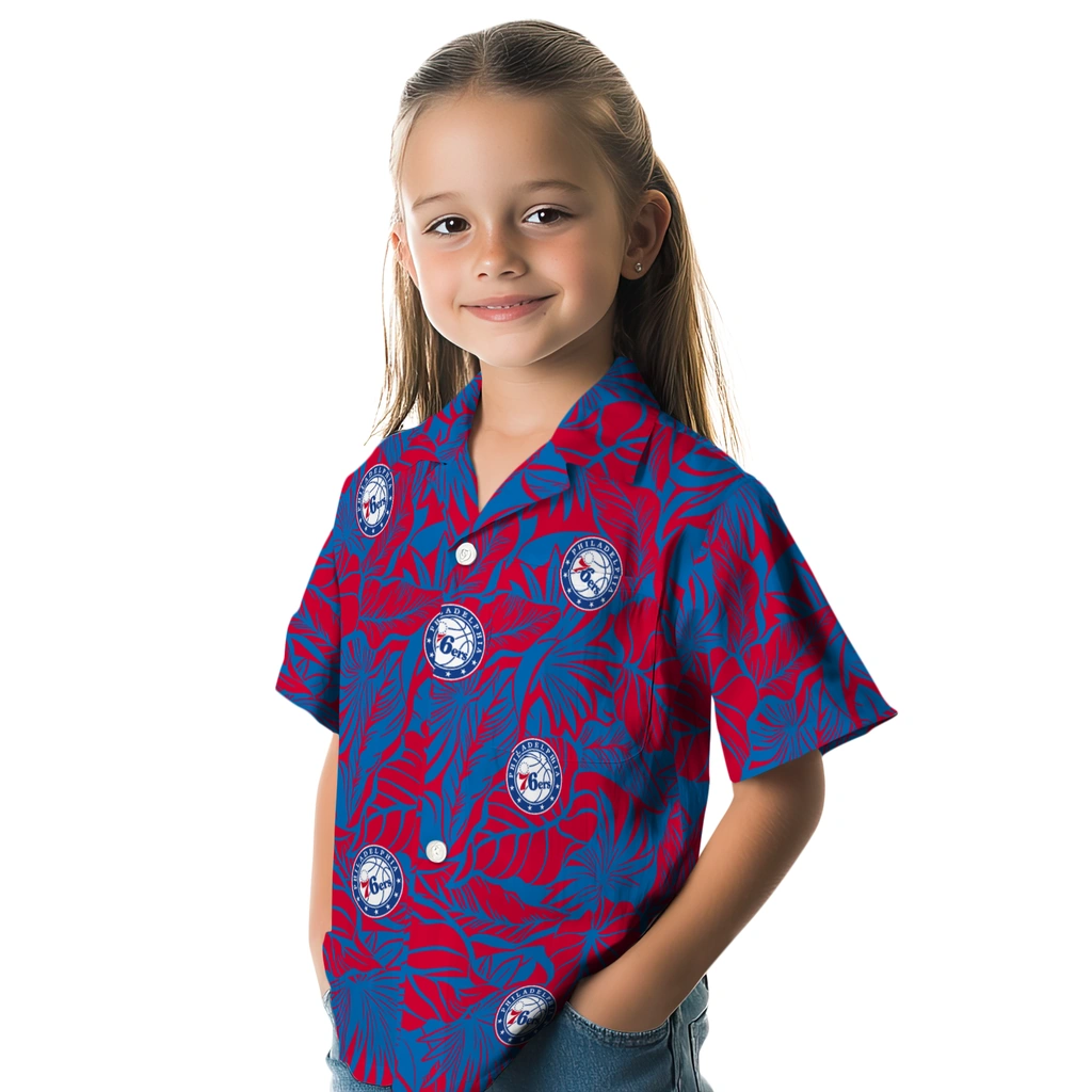 Philadelphia 76ers Hawaiian Shirt - Monstera Layer philadelphia 76ers monstera layer blue hawaiian shirts premium grade
