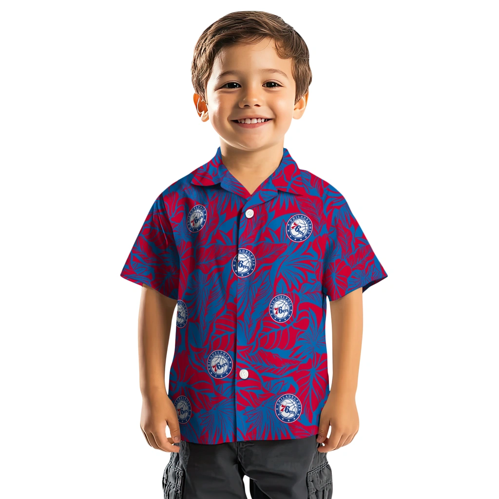 Philadelphia 76ers Hawaiian Shirt - Monstera Layer philadelphia 76ers monstera layer blue hawaiian shirts top rated
