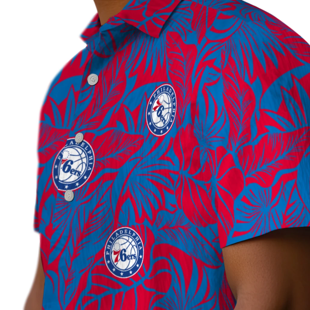 Philadelphia 76ers Hawaiian Shirt - Monstera Layer philadelphia 76ers monstera layer blue hawaiian shirts trendy