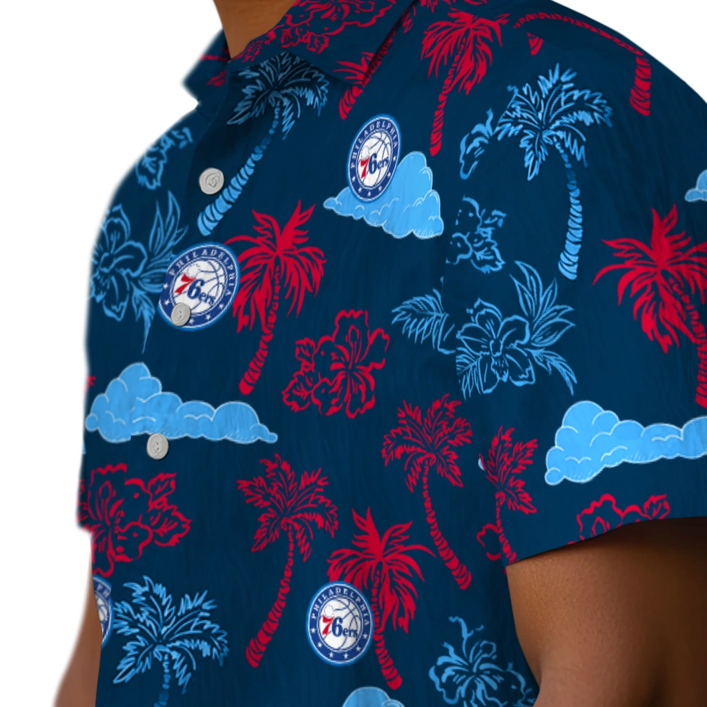 Philadelphia 76ers Hawaiian Shirt - Palm And Clouds philadelphia 76ers palm and clouds blue hawaiian shirts trendy