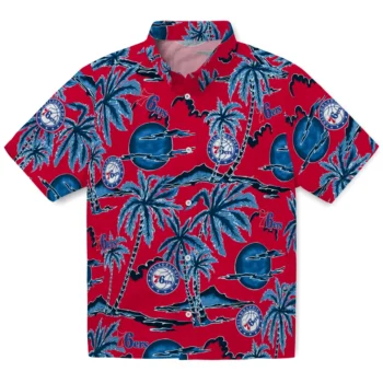 philadelphia 76ers palm sunset hawaiian shirts best selling