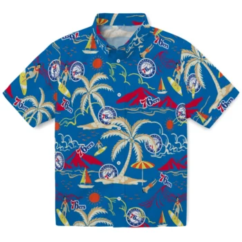 philadelphia 76ers palm tree island blue hawaiian shirts best selling