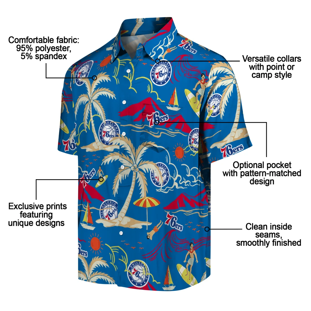 Philadelphia 76ers Hawaiian Shirt - Palm Tree Island philadelphia 76ers palm tree island blue hawaiian shirts new arrival