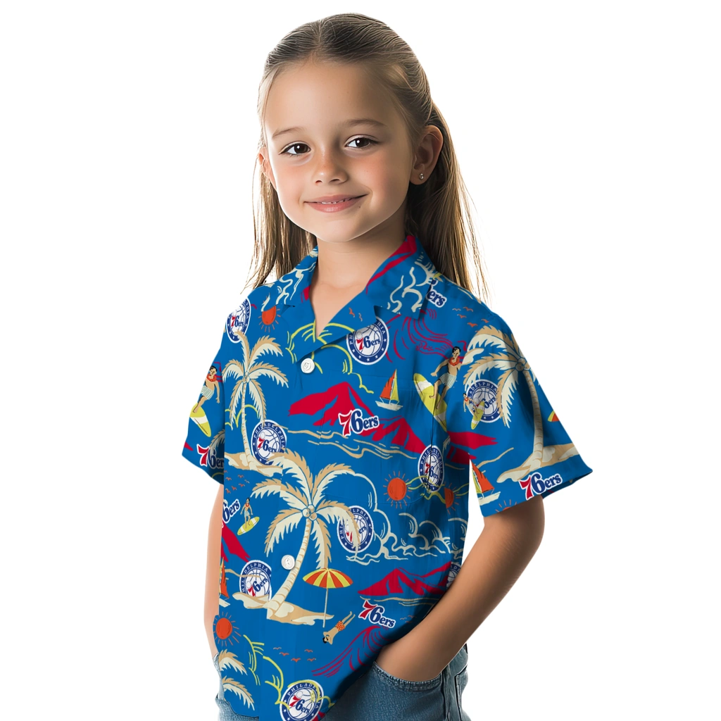 Philadelphia 76ers Hawaiian Shirt - Palm Tree Island philadelphia 76ers palm tree island blue hawaiian shirts premium grade