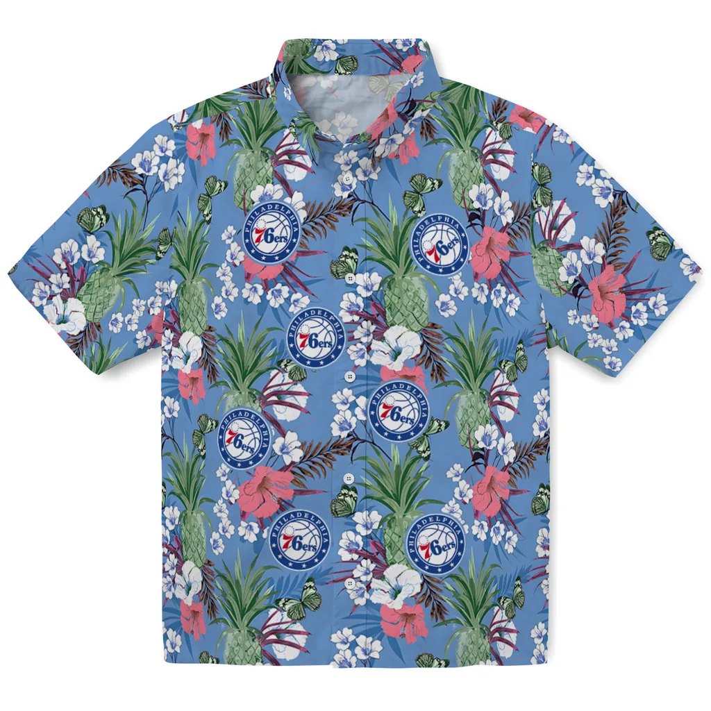 Philadelphia 76ers Hawaiian Shirt - Pineapple Bouquet philadelphia 76ers pineapple bouquet best sky blue hawaiian shirts best selling