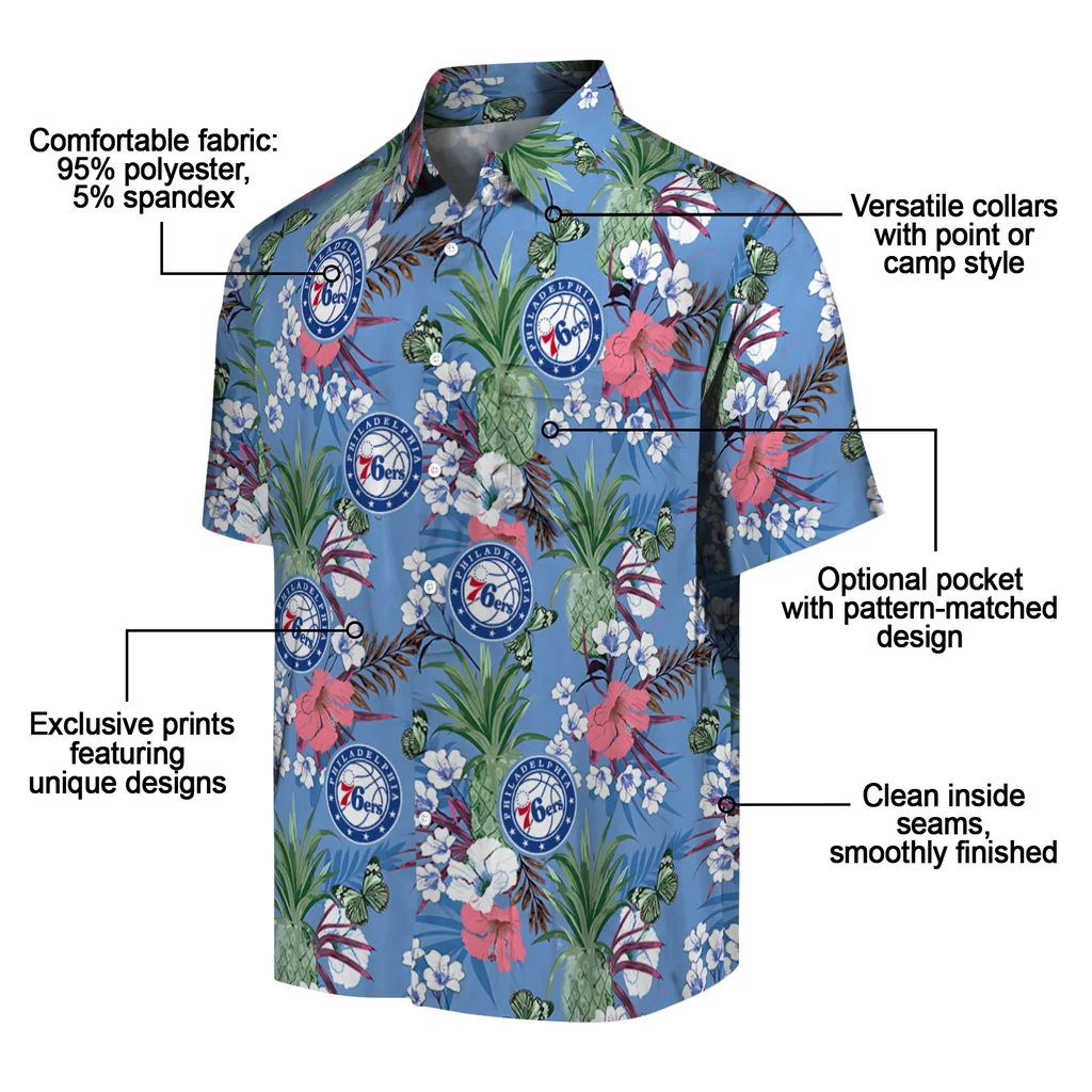 Philadelphia 76ers Hawaiian Shirt - Pineapple Bouquet philadelphia 76ers pineapple bouquet best sky blue hawaiian shirts new arrival