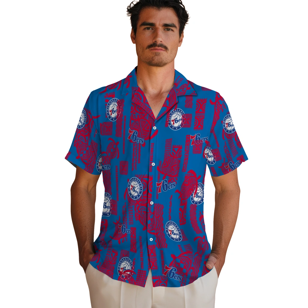Philadelphia 76ers Hawaiian Shirt - Turtle Lines philadelphia 76ers turtle lines blue hawaiian shirts fashion forward