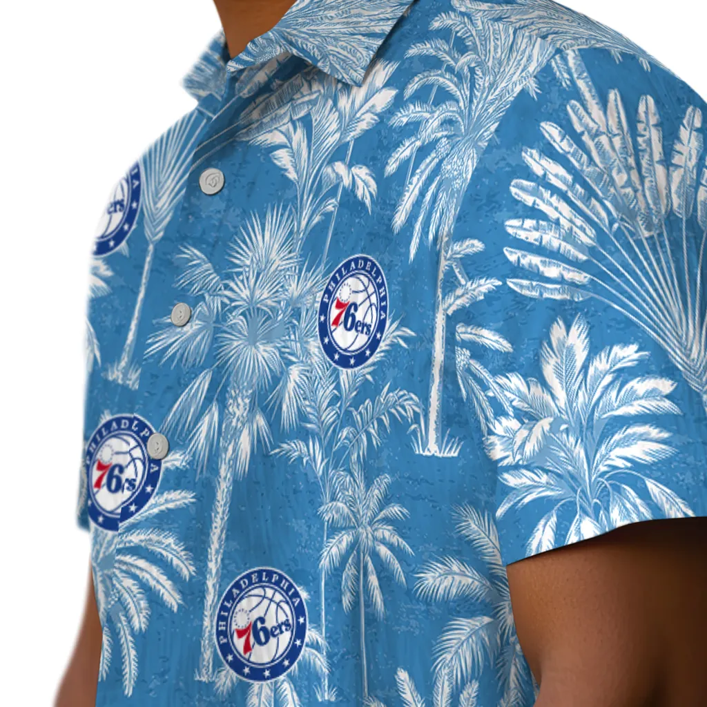 Philadelphia 76ers Hawaiian Shirt - Vintage Palm Tree philadelphia 76ers palm shadows blue hawaiian shirts trendy