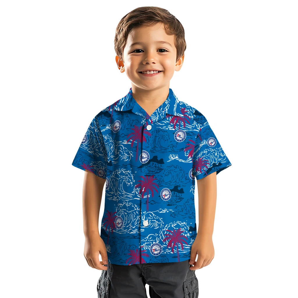 Philadelphia 76ers Hawaiian Shirt - Wave Palm philadelphia 76ers wave palm blue hawaiian shirts top rated