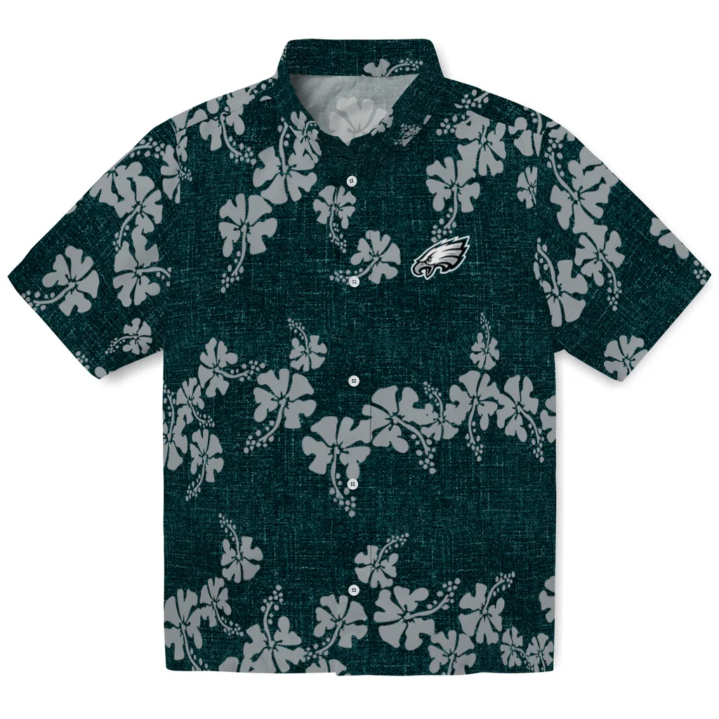 Philadelphia Eagles Hawaiian Shirt - 50th State Flower philadelphia eagles hibiscus petals green hawaiian shirts best selling