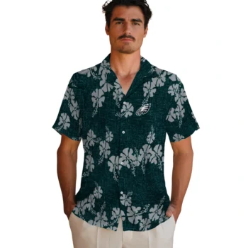philadelphia eagles hibiscus petals green hawaiian shirts fashion forward